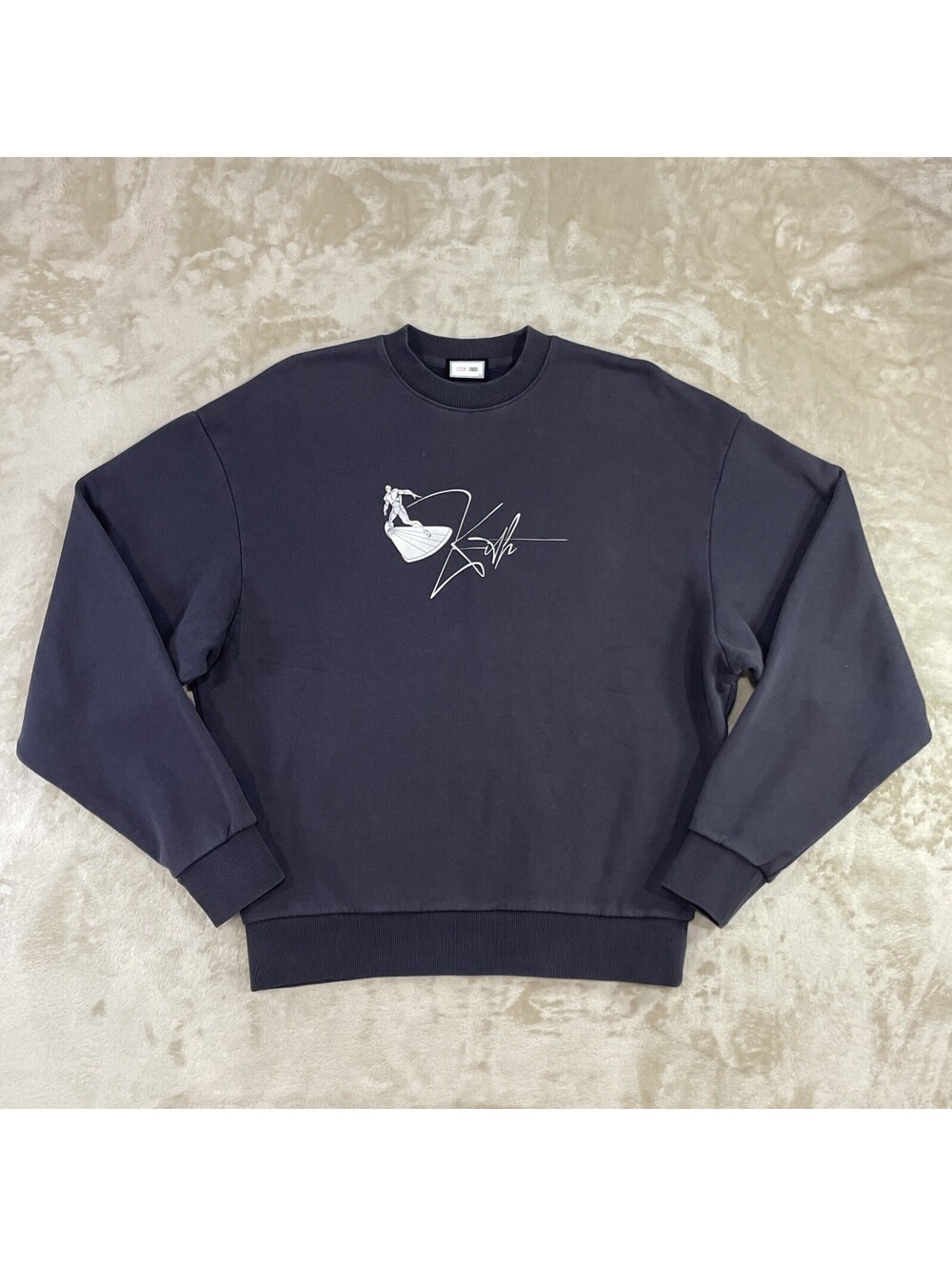 KITH x Marvel Herald Vintage Nelson Crewneck 'Battleship' Mens XS - BRAND NEW!